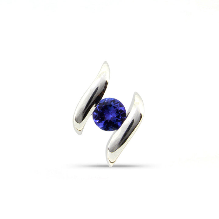 Channel set pendant -  9ct White Gold with 1 x 5mm Round Tanzanite &amp; Chain 45cm