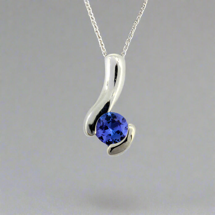 Channel set pendant SML -  9ct White Gold with 1 x 4mm Round Tanzanite &amp; Chain 45cm