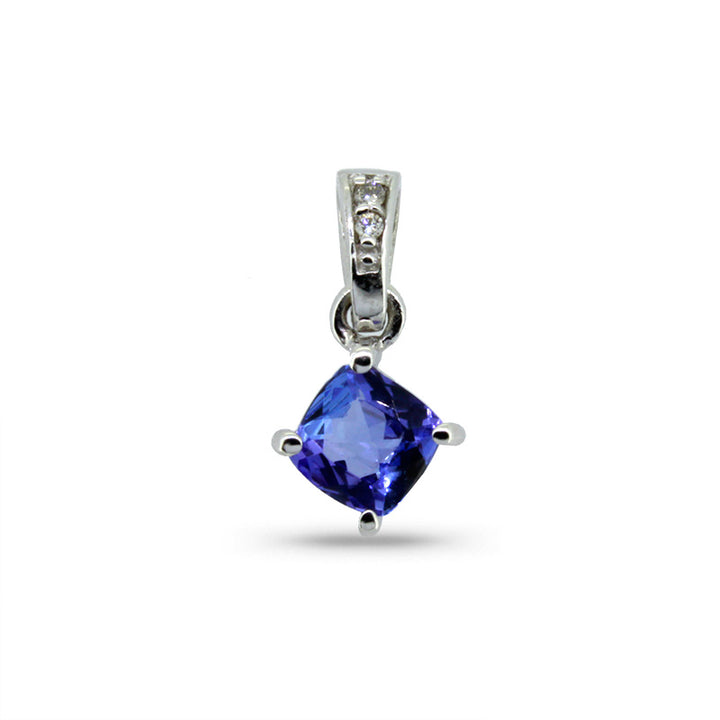 Cushion Claw Tanzanite Pendant with Diamonds - 9ct White Gold with 1 x 5mm Cushion Tanzanite and 2 x Dia &amp; Chain 45cm