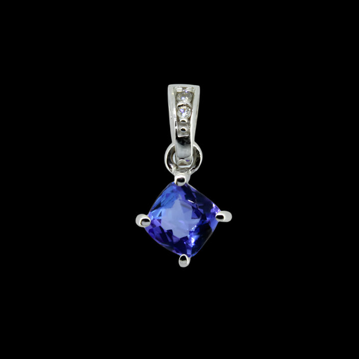 Cushion Claw Tanzanite Pendant with Diamonds - 9ct Yellow Gold with 1 x 5mm Cushion Tanzanite and 2 x Dia &amp; Chain 45cm