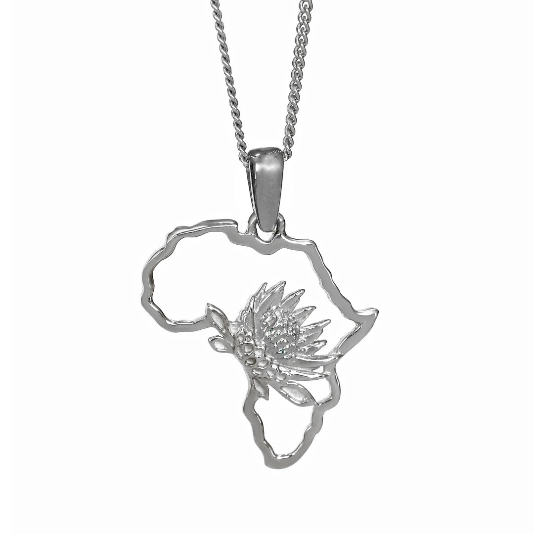 Map of Africa Protea Silver Pendant &amp; Chain 45cm
