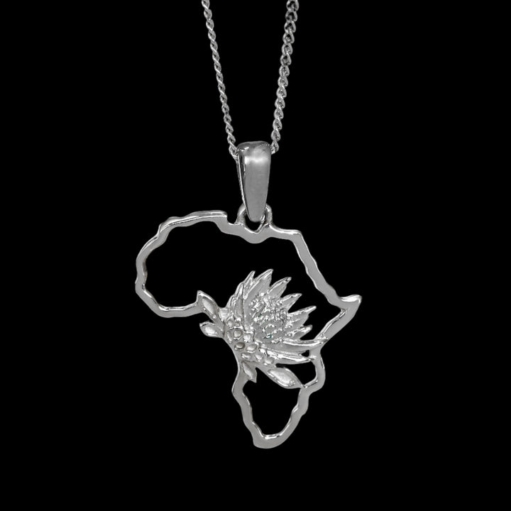 Map of Africa Protea Silver Pendant &amp; Chain 45cm