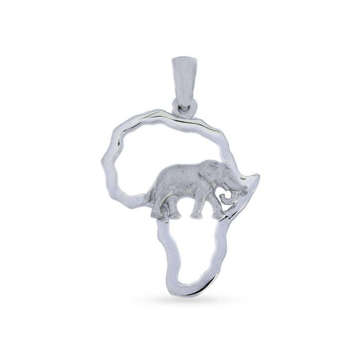 Africa Map with Medium Elephant Silver Pendant &amp; Chain 45cm