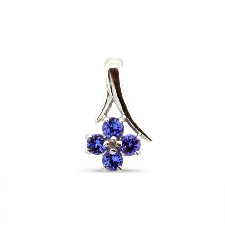 Flower Round Pendant -  9ct White Gold with 4 x 3mm Rounds Tanzanite &amp; Chain 45cm