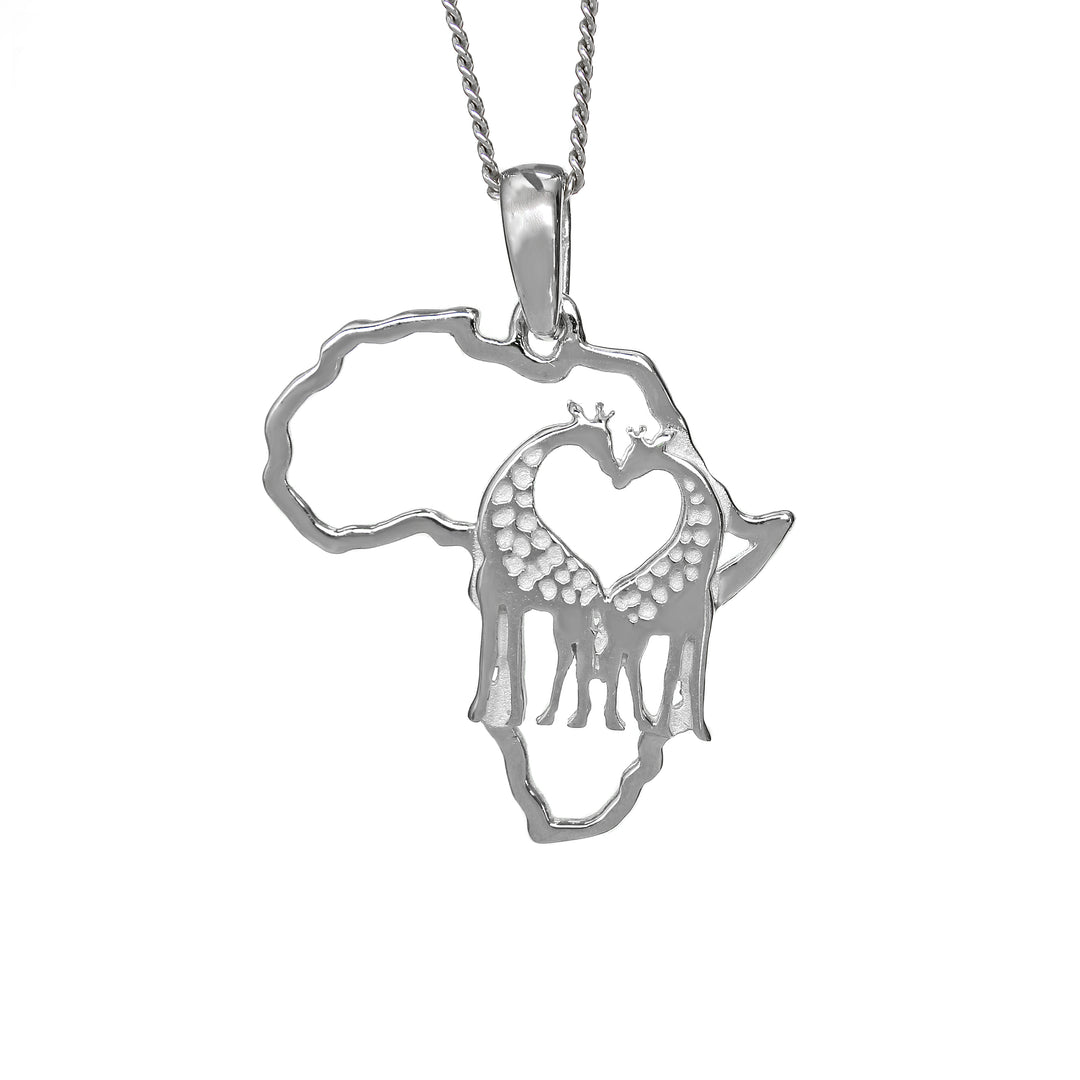 Africa Map For the Love of Giraffes White Gold Pendant &amp; Chain 45cm