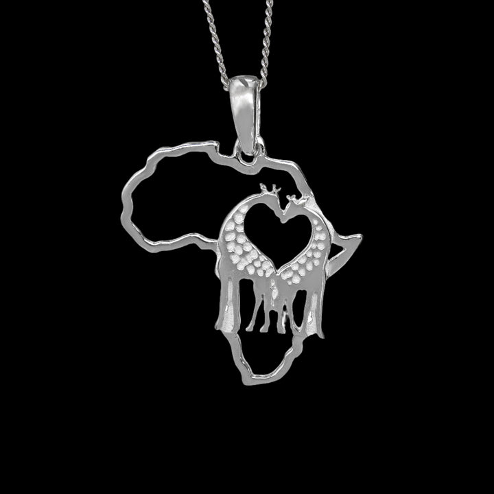 Africa Map For the Love of Giraffes Silver Pendant &amp; Chain 45cm