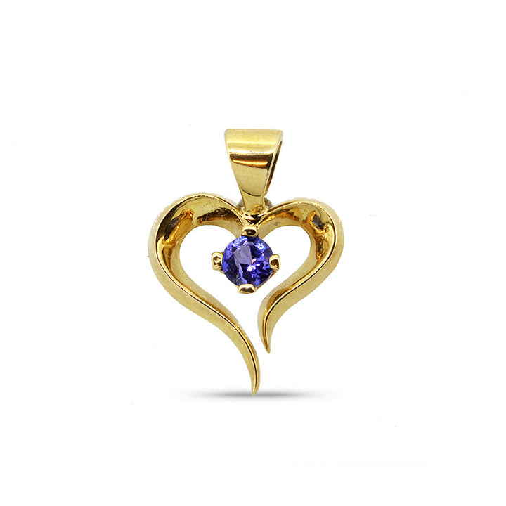 Heart-shaped Pendant -  9ct Yellow Gold with 1 x 3.5mm Rounds Tanzanite &amp; Chain 45cm