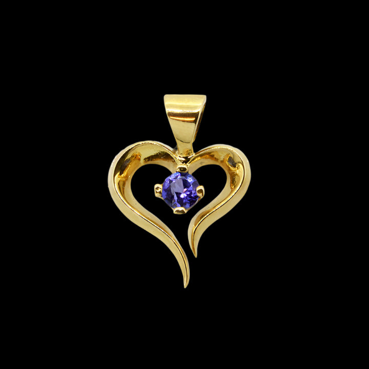 Heart-shaped Pendant -  9ct Yellow Gold with 1 x 3.5mm Rounds Tanzanite &amp; Chain 45cm