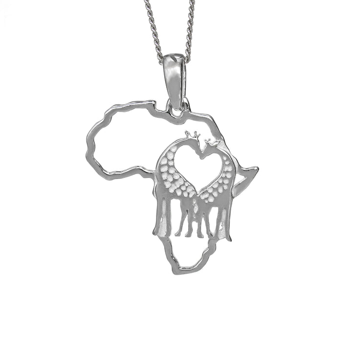 Africa Map For the Love of Giraffes Silver Pendant &amp; Chain 45cm