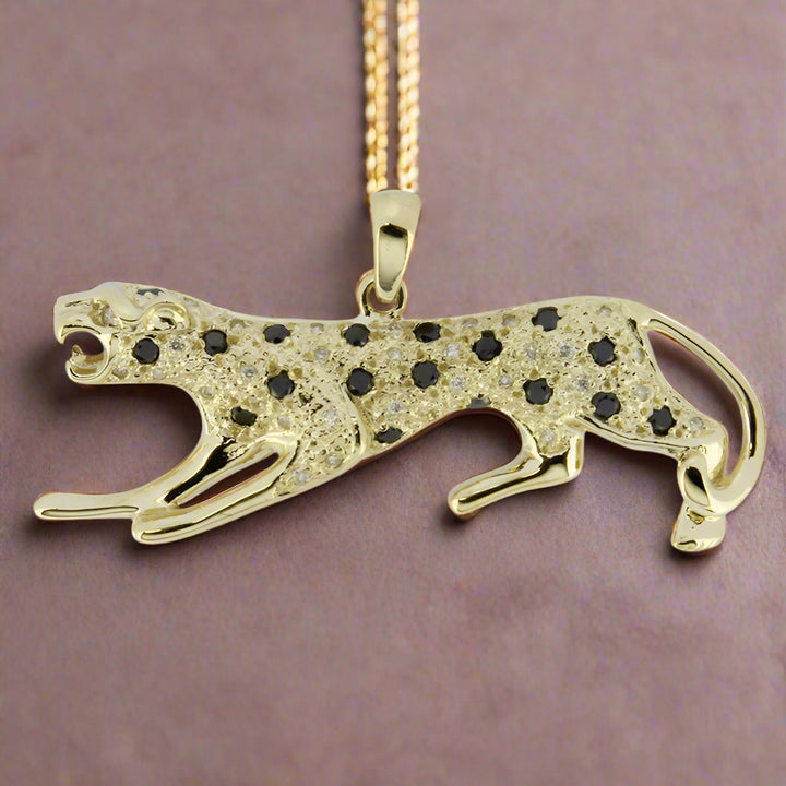 Leopard Pendant with Diamonds Yellow Gold &amp; Chain 45cm