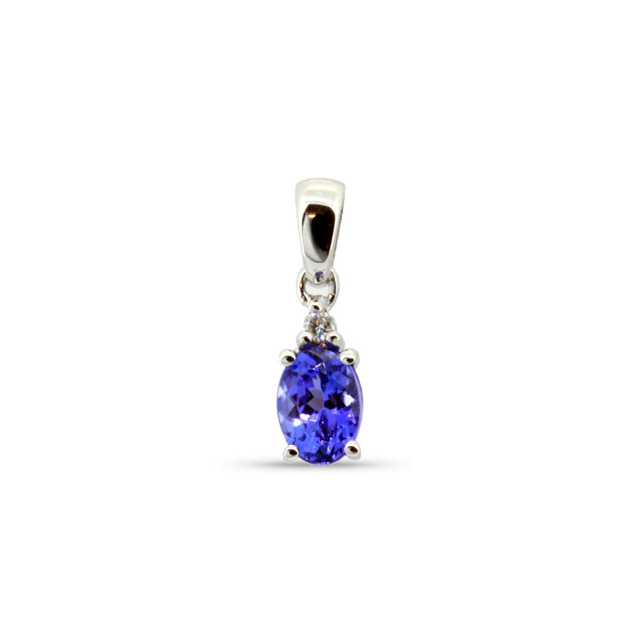 Oval Claw Tanzanite Pendant with Diamonds - 9ct Yellow Gold with 1 x 7x5mm Oval Tanzanite and 1 x Dia &amp; Chain 45cm