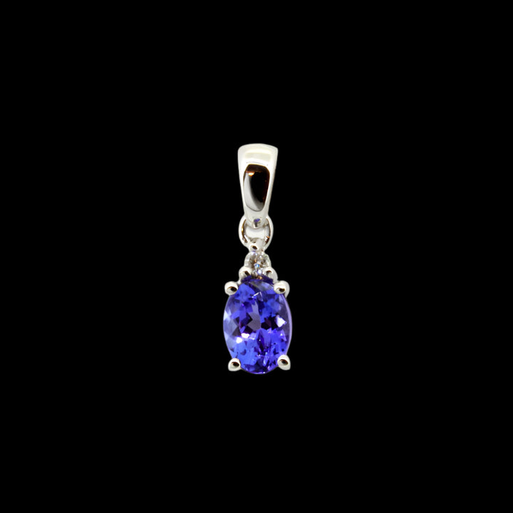 Oval Claw Tanzanite Pendant with Diamonds - 9ct Yellow Gold with 1 x 7x5mm Oval Tanzanite and 1 x Dia &amp; Chain 45cm