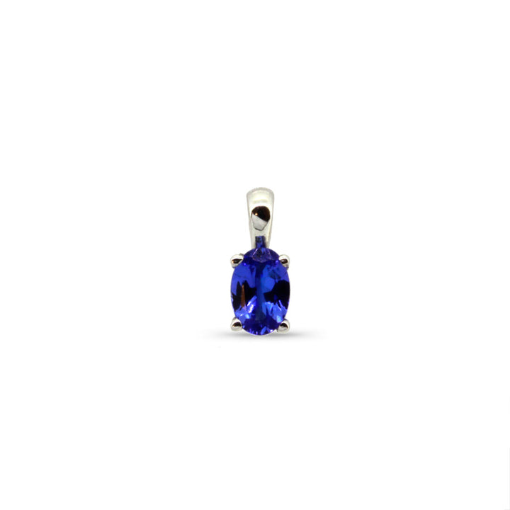 Oval Claw Pendant plain -  9ct White Gold with 1 x 6x4mm Oval Tanzanite &amp; Chain 45cm