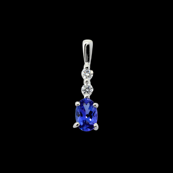 Oval Drop Tanzanite Pendant with Diamonds - 9ct Yellow Gold with 1 x 6x4mm Oval Tanzanite and 2 x Dia &amp; Chain 45cm