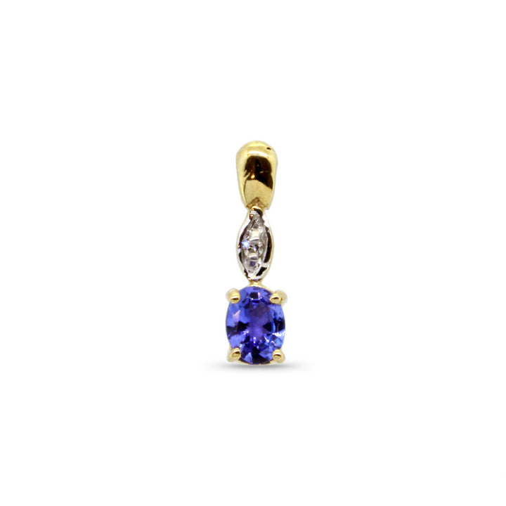 Oval Tanzanite Pendant with Diamonds - 9ct Yellow Gold with 1 x 5x4mm Oval Tanzanite and 1 x Dia &amp; Chain 45cm