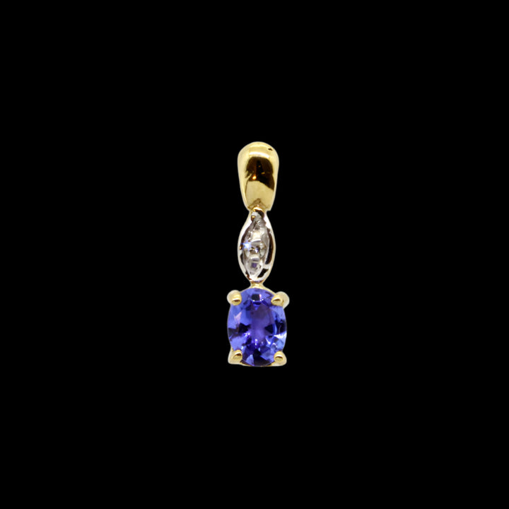 Oval Tanzanite Pendant with Diamonds - 9ct Yellow Gold with 1 x 5x4mm Oval Tanzanite and 1 x Dia &amp; Chain 45cm