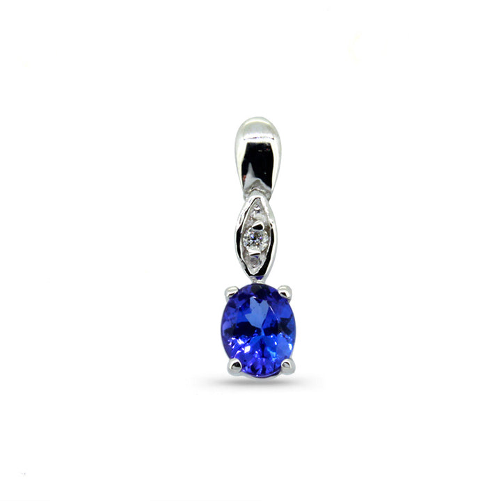 Oval Tanzanite Pendant with Diamonds - 9ct White Gold with 1 x 5x4mm Oval Tanzanite and 1 x Dia &amp; Chain 45cm