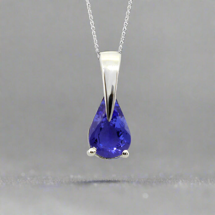 Pear 3-Claw Pendant -  9ct White Gold with 1 x 9x6mm Pear Average Tanzanite &amp; Chain 45cm