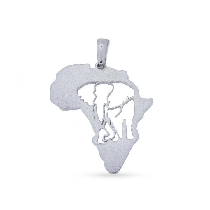 Africa Map with Elephant Cut-out Silver Pendant &amp; Chain 45cm