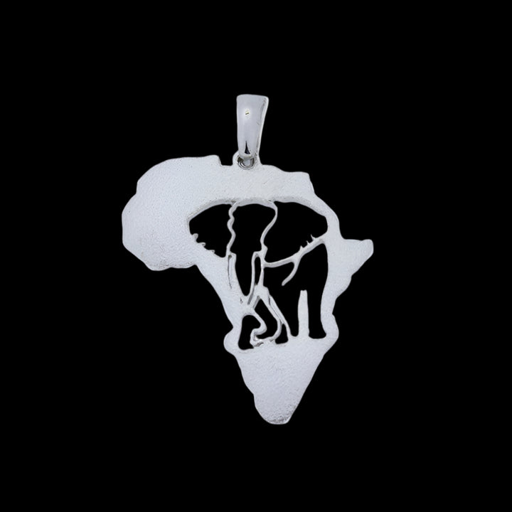 Africa Map with Elephant Cut-out Silver Pendant &amp; Chain 45cm