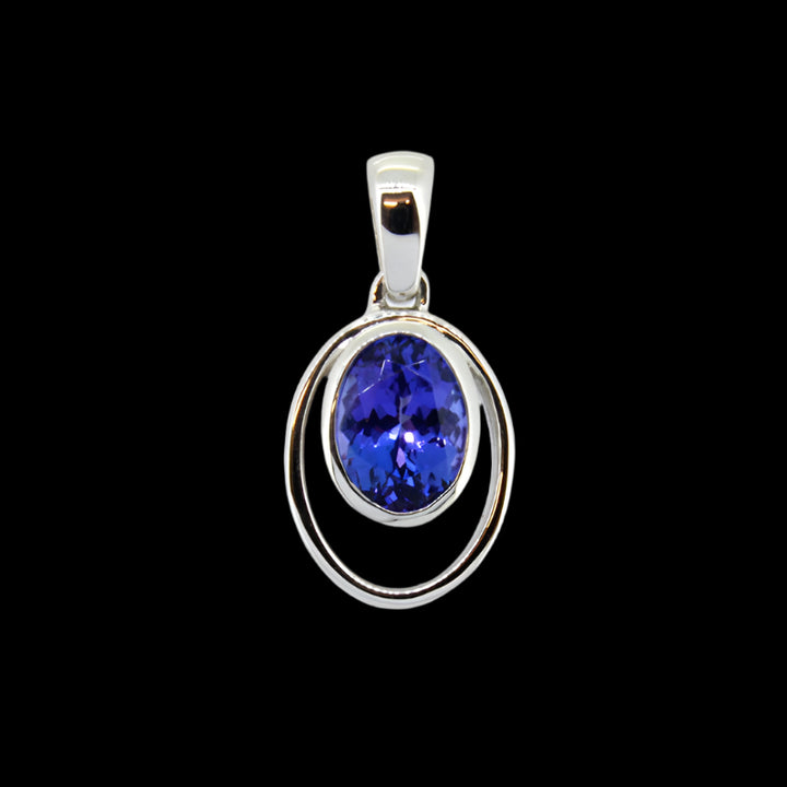 Oval Bezel Tanzanite Drop Pendant - 9ct Yellow Gold with 1 x 8x6mm Oval Tanzanite &amp; Chain 45cm