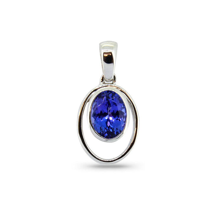 Oval Bezel Tanzanite Drop Pendant - 9ct Yellow Gold with 1 x 8x6mm Oval Tanzanite &amp; Chain 45cm