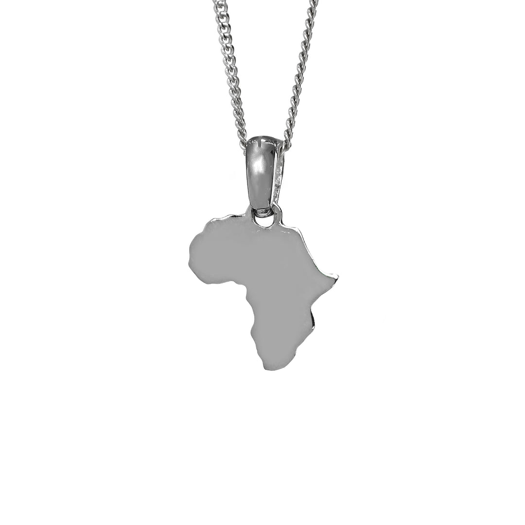 Petite Solid Map of Africa White Gold Pendant &amp; Chain 45cm