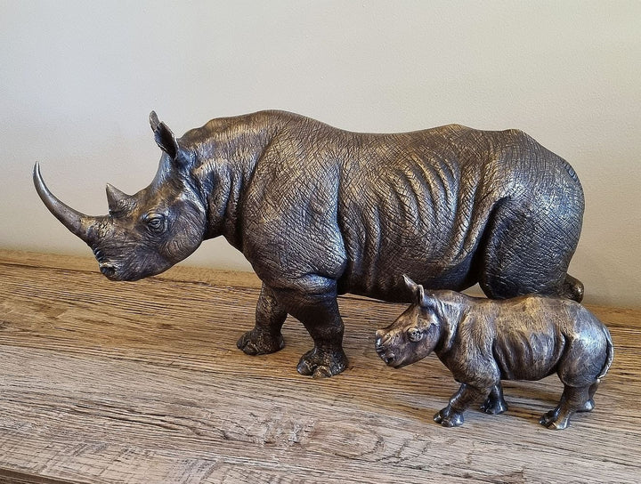 Rhino and Baby Bronze Sculpture