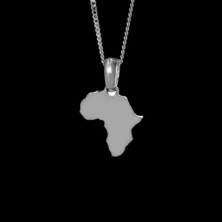 Petite Solid Map of Africa Silver Pendant &amp; Chain 45cm