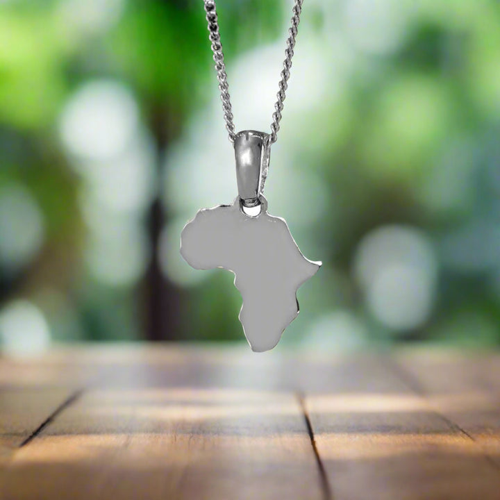 Petite Solid Map of Africa White Gold Pendant &amp; Chain 45cm