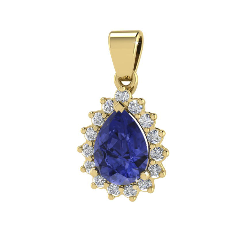 Pear Tanzanite Pendant with Diamonds - 9ct Yellow Gold with 1 x 7x5mm Pear Tanzanite and Diamonds &amp; Chain 45cm