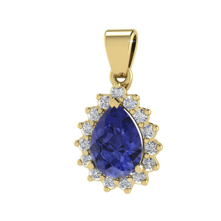 Pear Tanzanite Pendant with Diamonds - 9ct Yellow Gold with 1 x 7x5mm Pear Tanzanite and Diamonds &amp; Chain 45cm