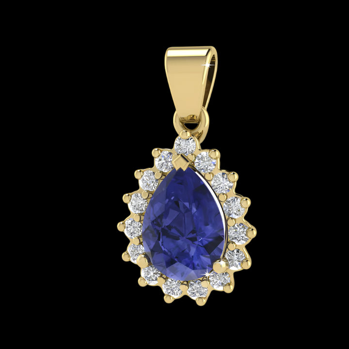 Pear Tanzanite Pendant with Diamonds - 9ct Yellow Gold with 1 x 7x5mm Pear Tanzanite and Diamonds &amp; Chain 45cm