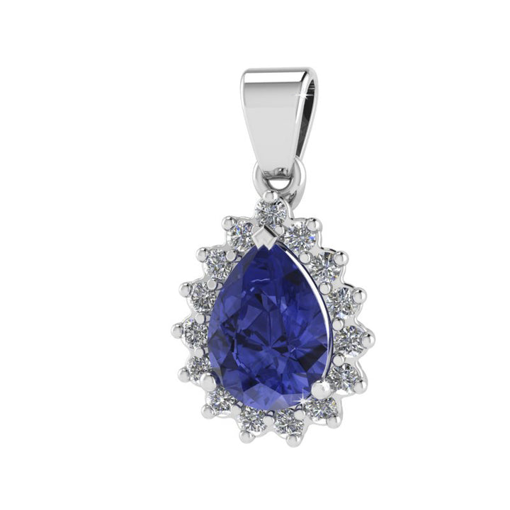 Pear Tanzanite Pendant with Diamonds - 9ct White Gold with 1 x 7x5mm Pear Tanzanite and Diamonds &amp; Chain 45cm