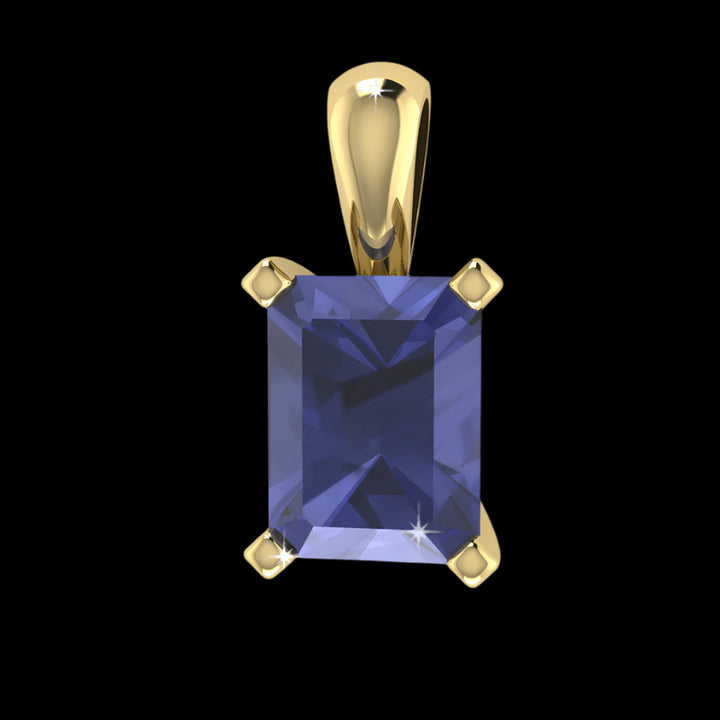 Octagonal Solitaire Tanzanite Pendant - 9ct Yellow Gold with 1 x 8x6mm Octagonal Tanzanite &amp; Chain 45cm