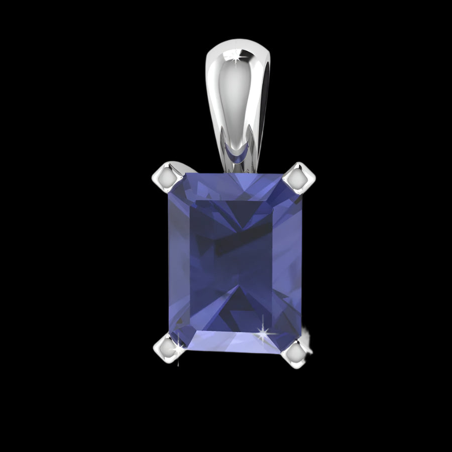 Octagonal Solitaire Tanzanite Pendant - 9ct White Gold with 1 x 8x6mm Octagonal Tanzanite &amp; Chain 45cm