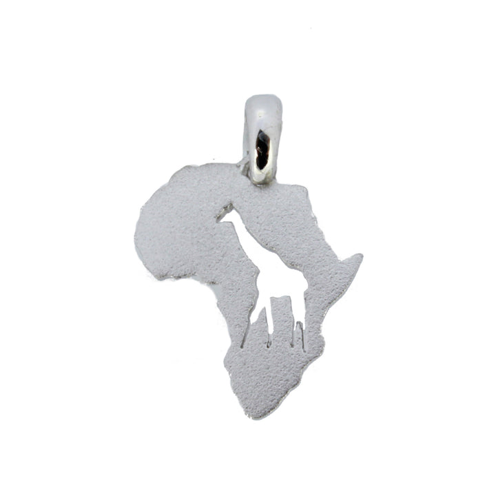 Africa Map with Giraffe Cut-out Silver Pendant &amp; Chain 45cm
