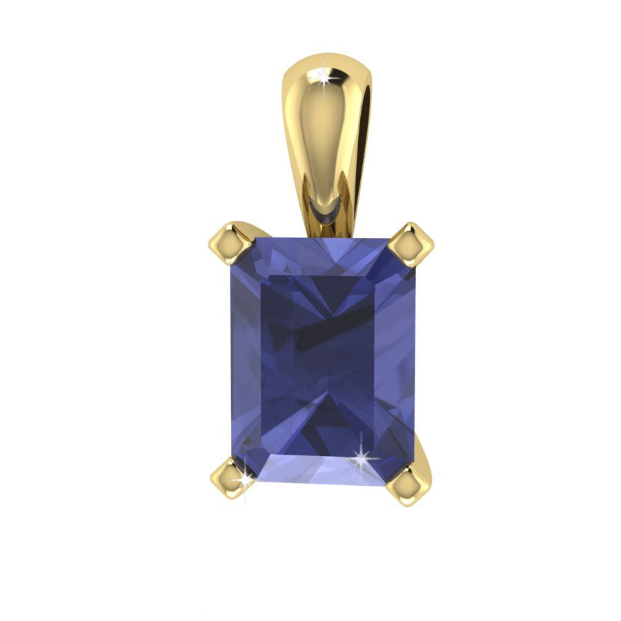 Octagonal Solitaire Tanzanite Pendant - 9ct Yellow Gold with 1 x 8x6mm Octagonal Tanzanite &amp; Chain 45cm