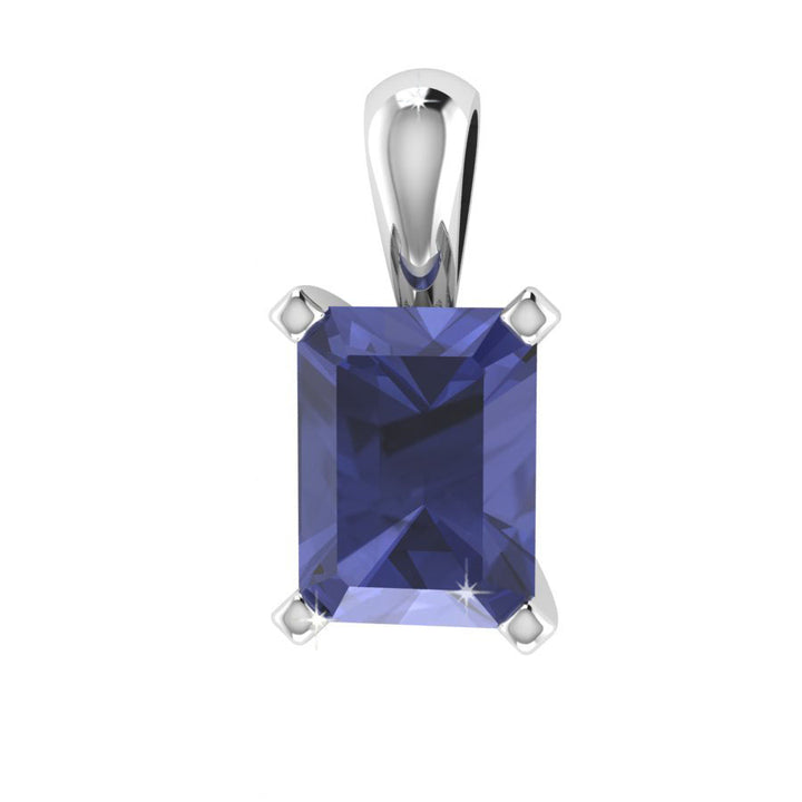 Octagonal Solitaire Tanzanite Pendant - 9ct White Gold with 1 x 8x6mm Octagonal Tanzanite &amp; Chain 45cm