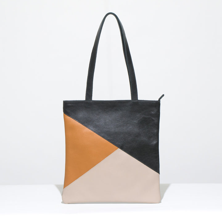 3 Tone Tote Leather Bag Including Tassel