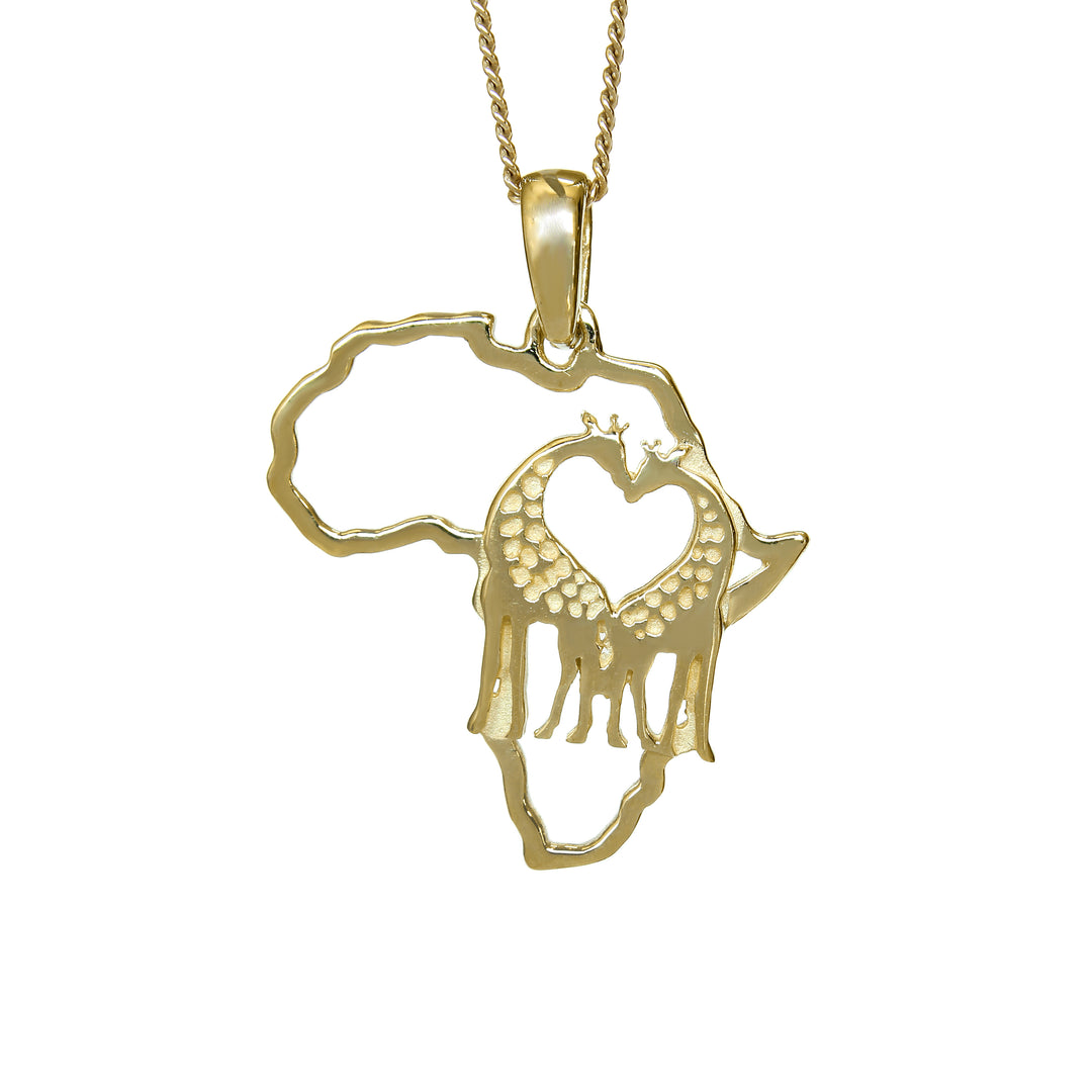 Africa Map For the Love of Giraffes Yellow Gold Pendant &amp; Chain 45cm
