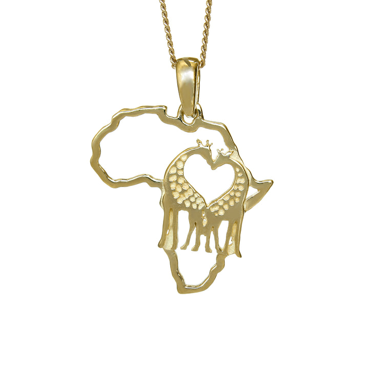 Africa Map For the Love of Giraffes Yellow Gold Pendant &amp; Chain 45cm