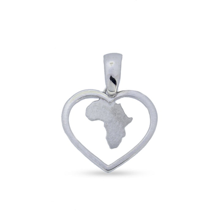 Africa Map in Heart Silver Pendant &amp; Chain 45cm