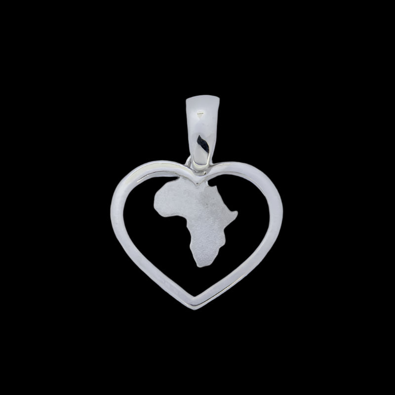Africa Map in Heart Silver Pendant &amp; Chain 45cm
