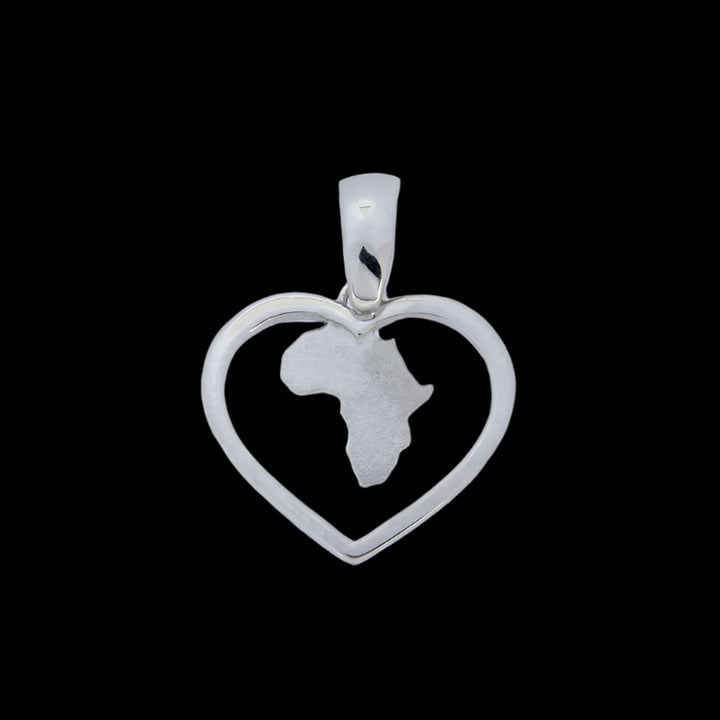 Africa Map in Heart Silver Pendant &amp; Chain 45cm