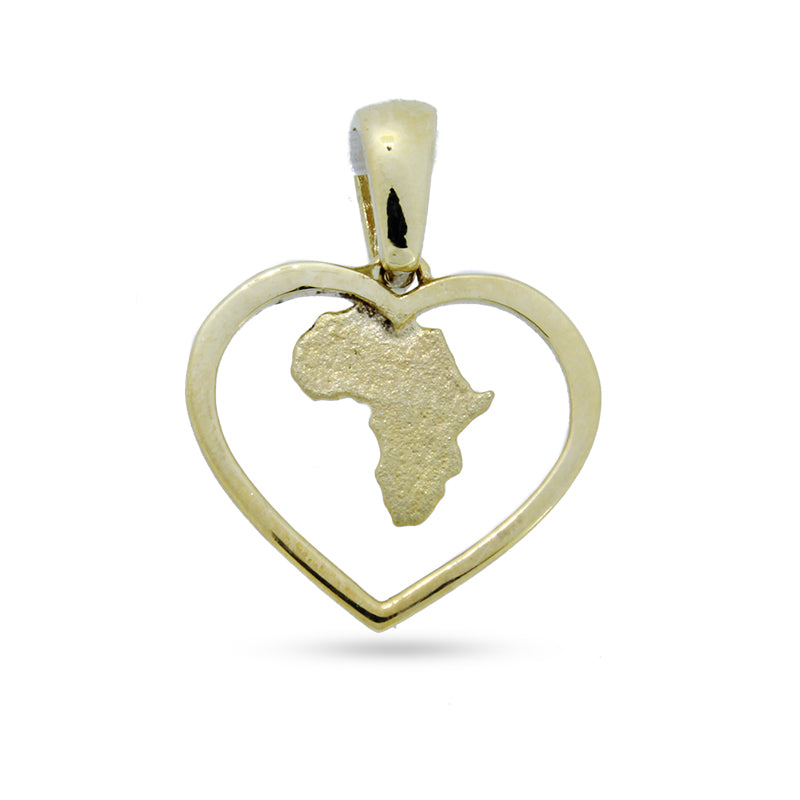 Africa Map in Heart Yellow Gold Pendant &amp; Chain 45cm