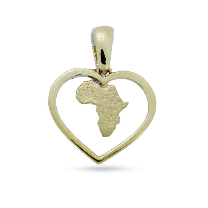 Africa Map in Heart Yellow Gold Pendant &amp; Chain 45cm