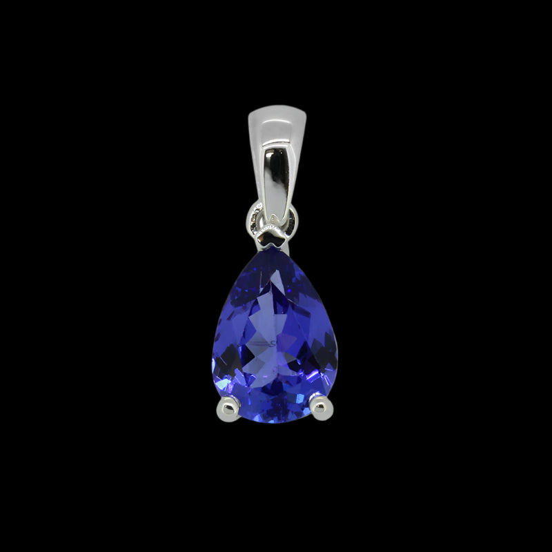 Pear Claw Tanzanite Pendant - 9ct White Gold with 1 x 10x7mm Pear Tanzanite &amp; Chain 45cm