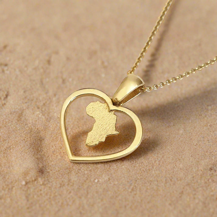 Africa Map in Heart Yellow Gold Pendant &amp; Chain 45cm