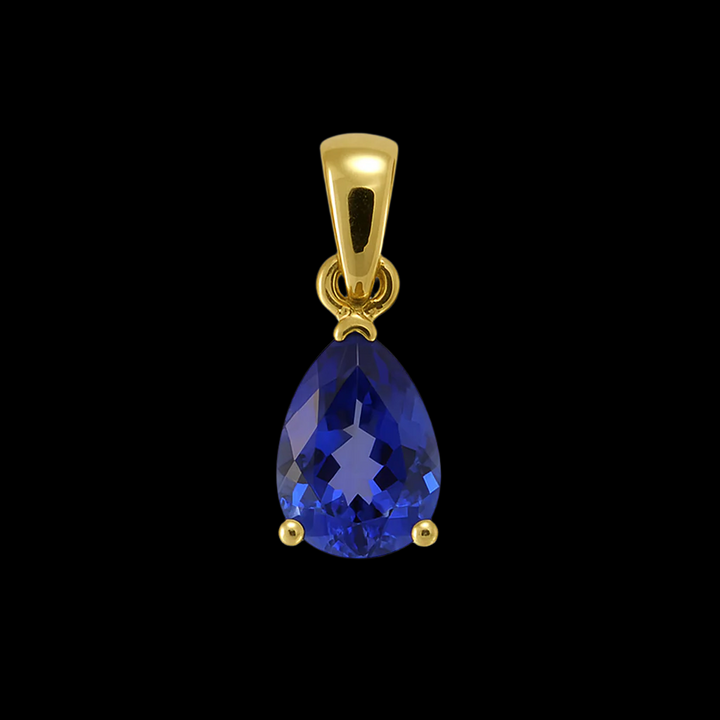 Pear Claw Tanzanite Pendant - 9ct Yellow Gold with 1 x 10x7mm Pear Tanzanite &amp; Chain 45cm